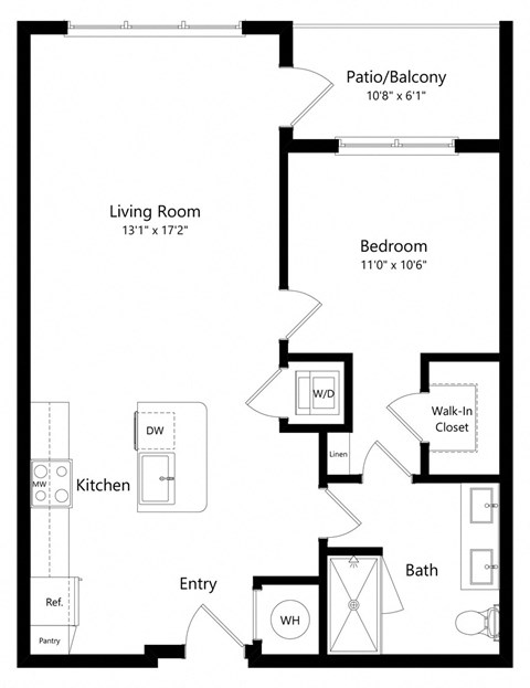 One Bedroom Floor Plan with 823 Sq. Ft. at Parc at White Rock Luxury Apartments in Dallas TX